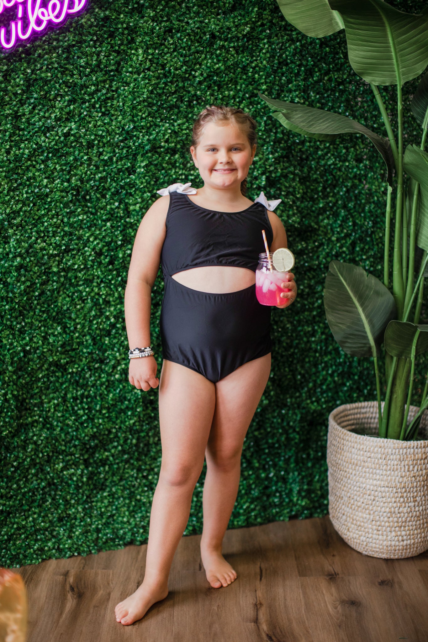 Girls Modest 1 Piece Swimsuit with Top Ties – SwimHer
