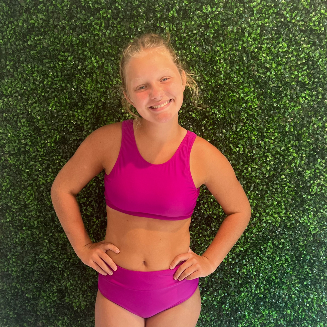 SwimHer Extended Sizing Basic Swim Top in Magenta and Basic Swim Bottoms in Magenta