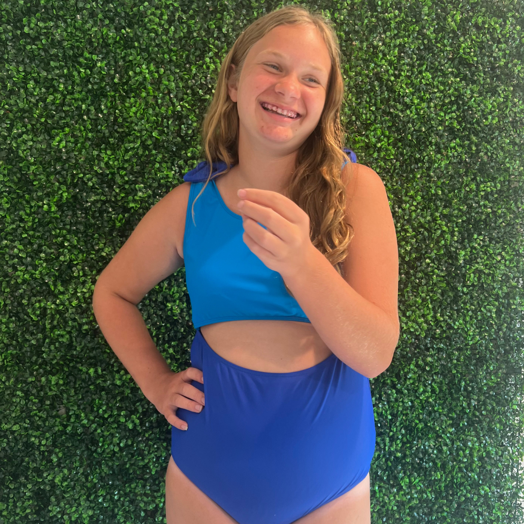 SwimHer Extended Sizing Top Tie One-Piece in Royal Blue/Caribbean